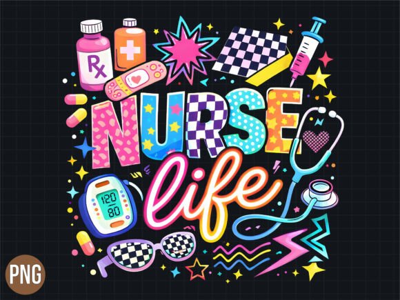 Download Retro 90s Nurse Life Doodle PNG T-SHIRT - Premium Resources