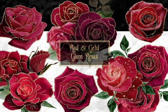 Download Red and Gold Glam Rose Clipart - Old Collection