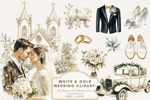 Download White &amp; Gold Wedding Clipart - Old Collection