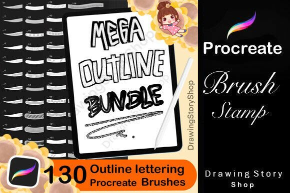 Download 130 Procreate Outline Lettering Brushes - Premium Resources